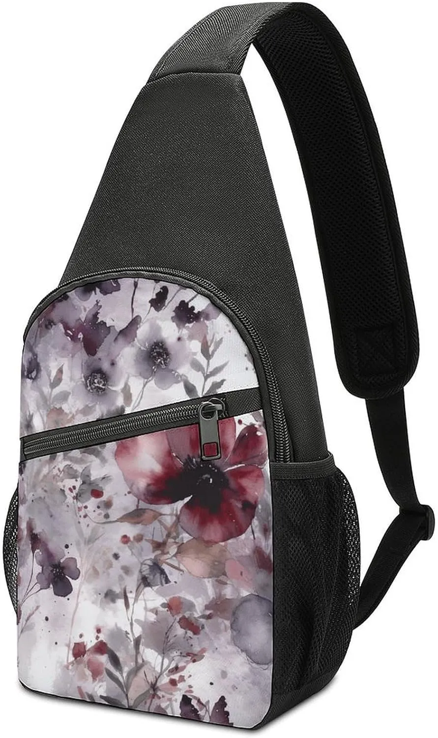 Sling Backpack for Women Men Crossbody Chest Bag Travel Fantasy Floral Style Daypack Shoulder Bag for Hiking