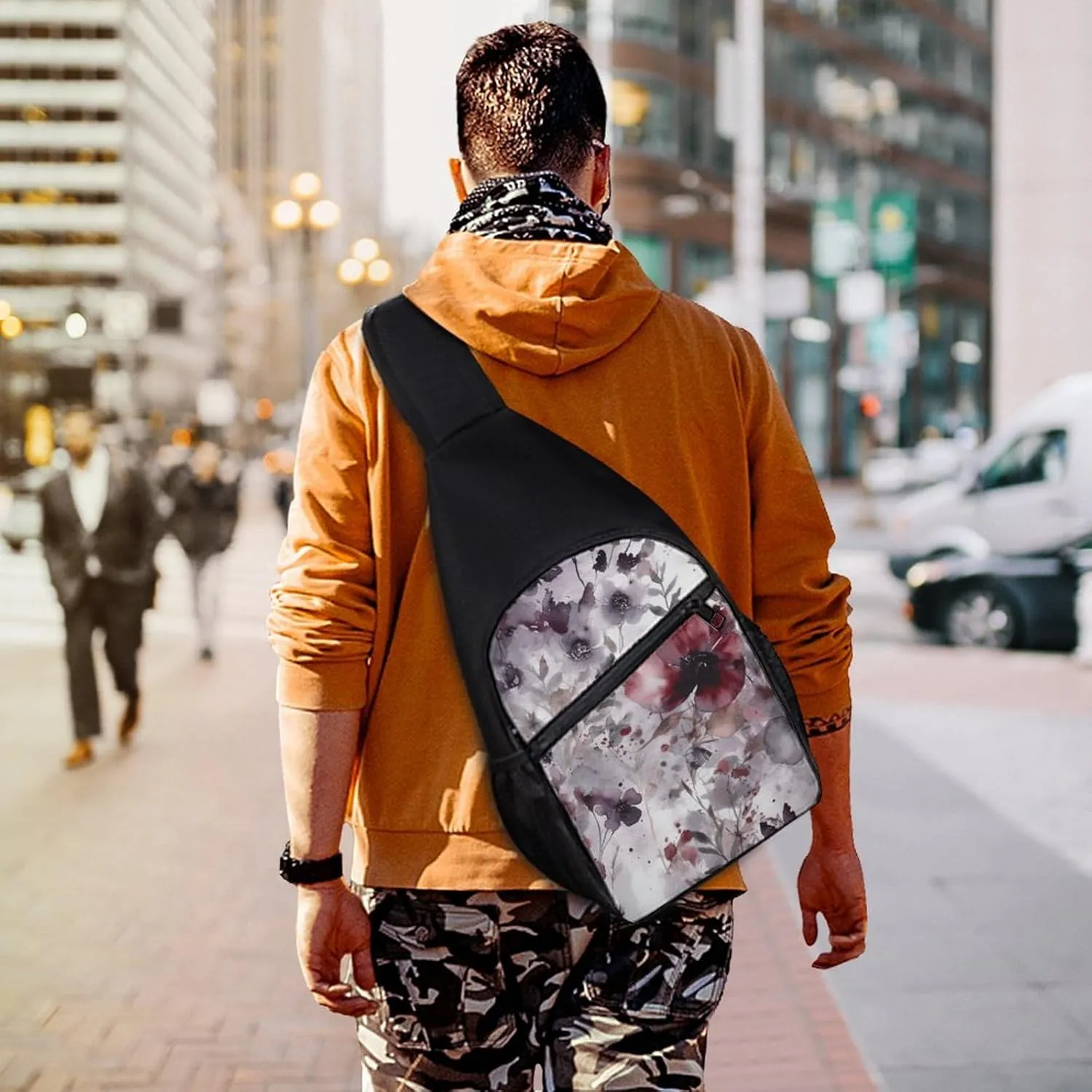 Sling Backpack for Women Men Crossbody Chest Bag Travel Fantasy Floral Style Daypack Shoulder Bag for Hiking