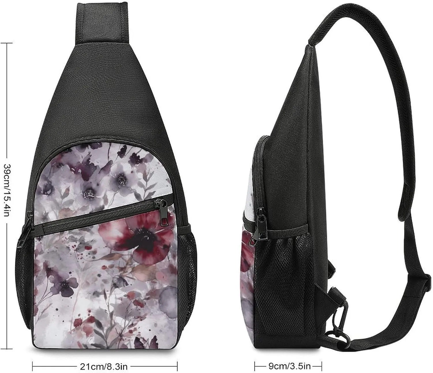 Sling Backpack for Women Men Crossbody Chest Bag Travel Fantasy Floral Style Daypack Shoulder Bag for Hiking