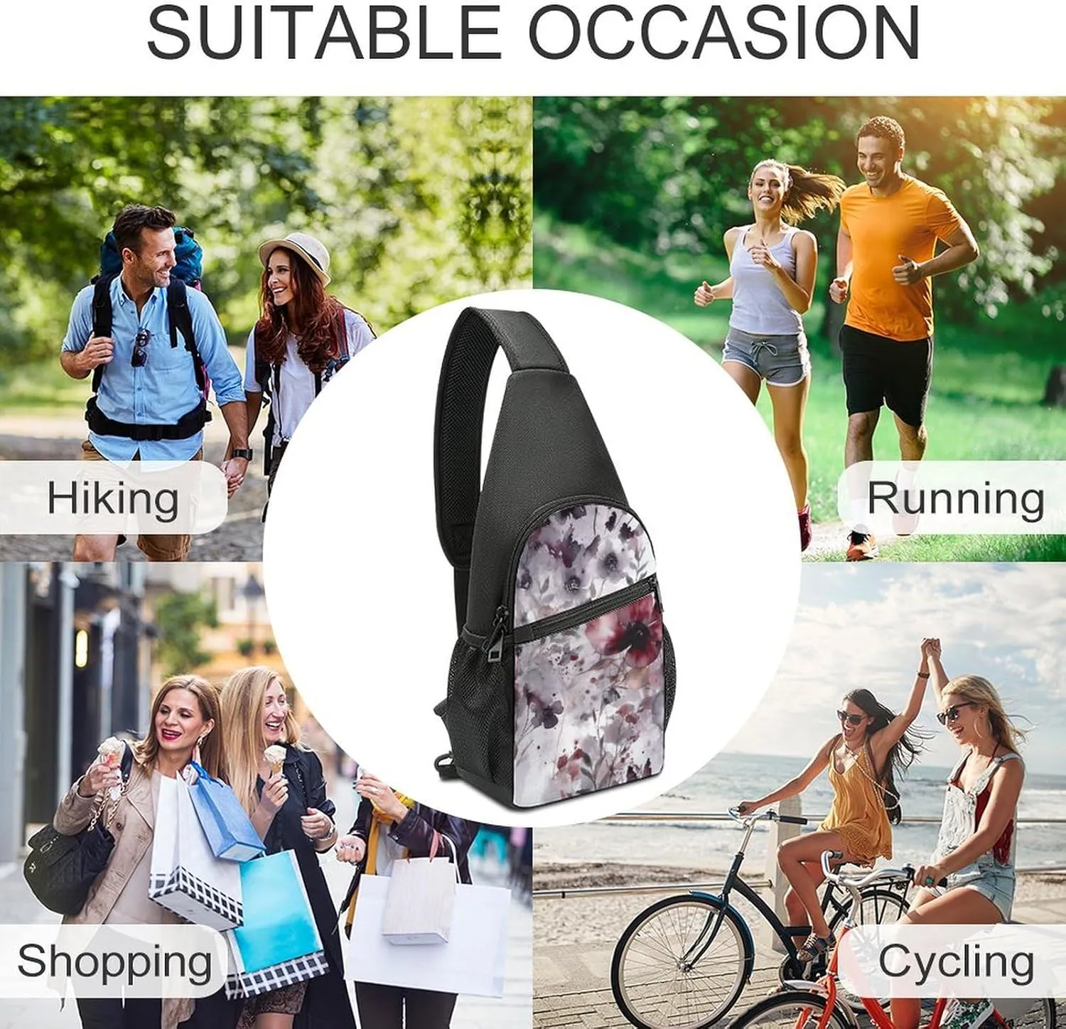 Sling Backpack for Women Men Crossbody Chest Bag Travel Fantasy Floral Style Daypack Shoulder Bag for Hiking
