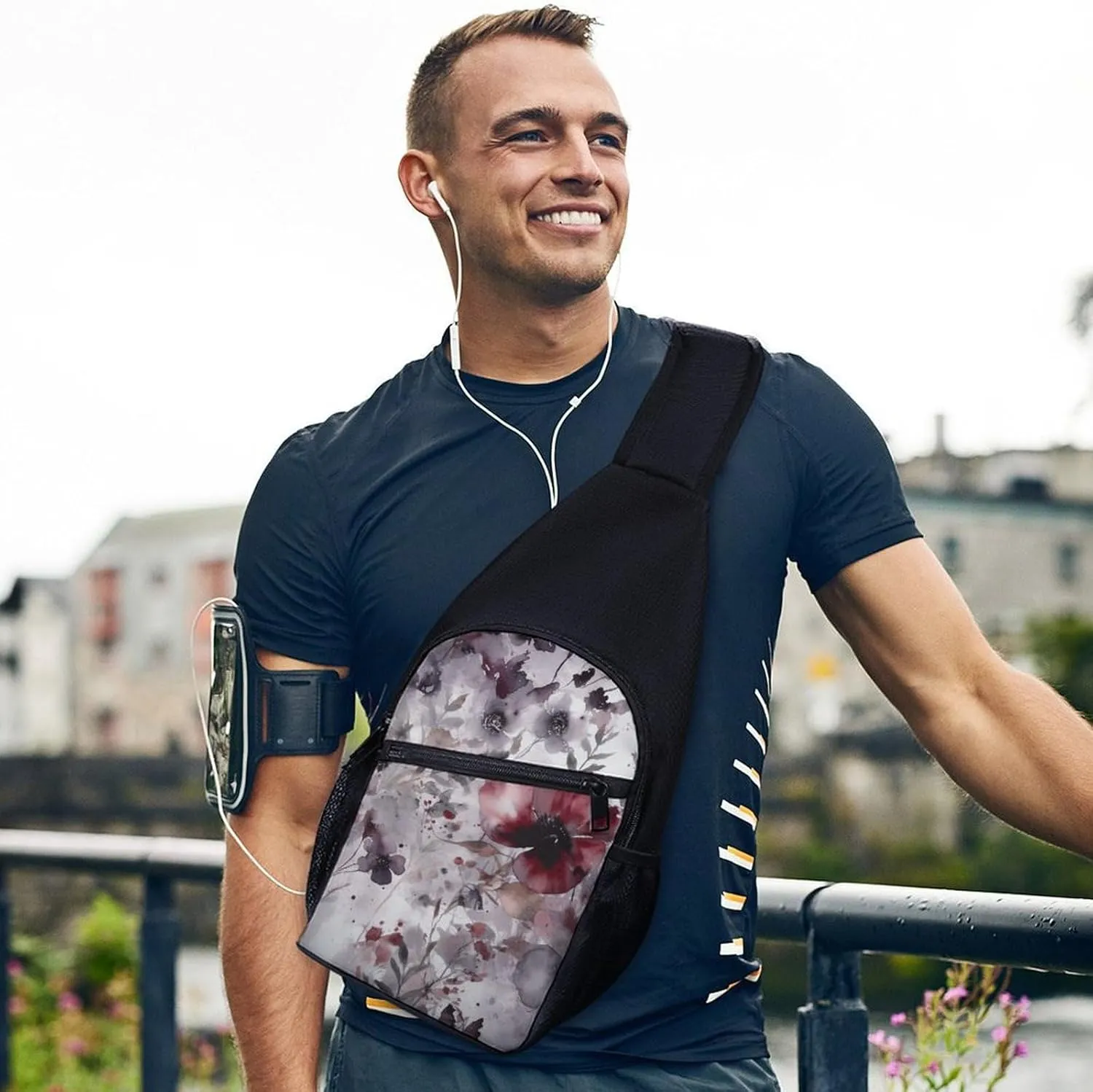 Sling Backpack for Women Men Crossbody Chest Bag Travel Fantasy Floral Style Daypack Shoulder Bag for Hiking