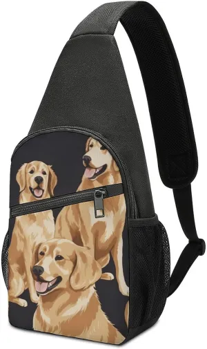 Sling Backpack for Women Men Crossbody Chest Bag Travel Golden Retrievers Daypack Shoulder Bag for Hiking
