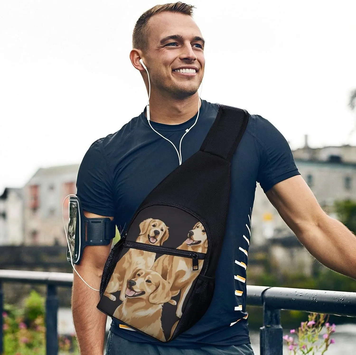 Sling Backpack for Women Men Crossbody Chest Bag Travel Golden Retrievers Daypack Shoulder Bag for Hiking