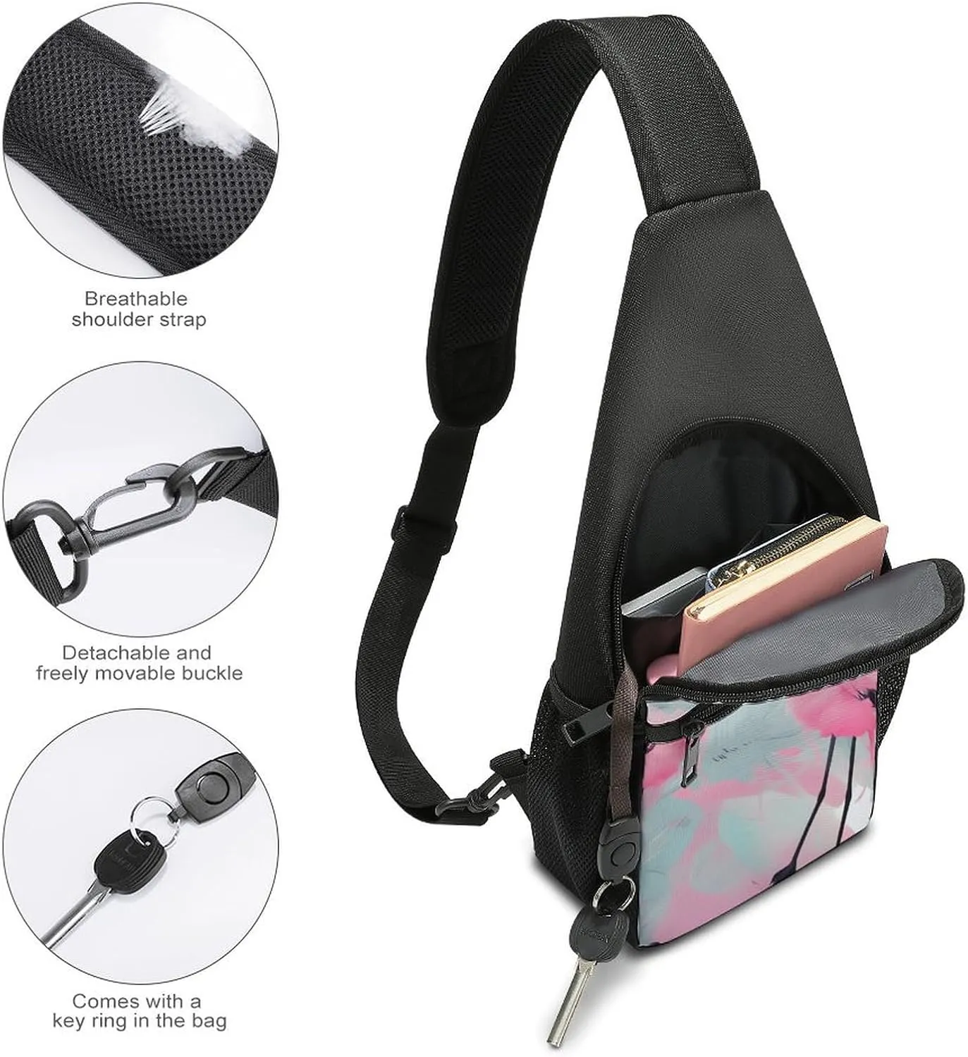 Sling Backpack for Women Men Crossbody Chest Bag Travel Love Flamingo Daypack Shoulder Bag for Hiking