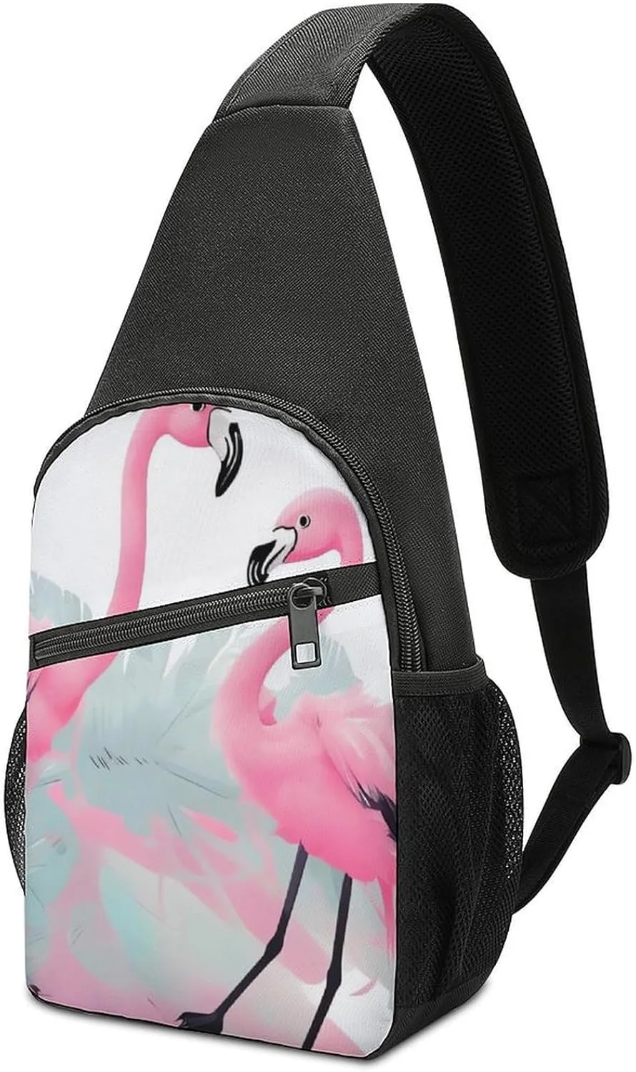 Sling Backpack for Women Men Crossbody Chest Bag Travel Love Flamingo Daypack Shoulder Bag for Hiking