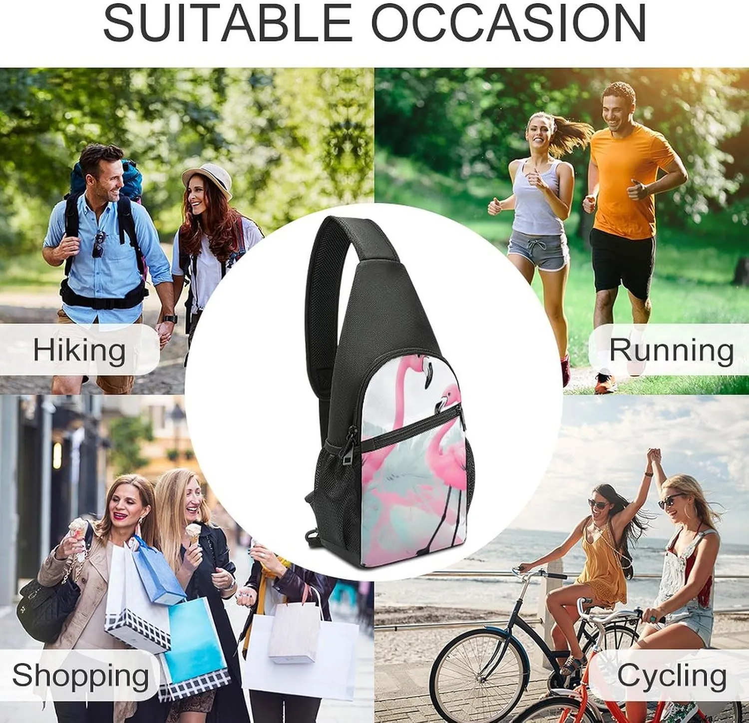 Sling Backpack for Women Men Crossbody Chest Bag Travel Love Flamingo Daypack Shoulder Bag for Hiking
