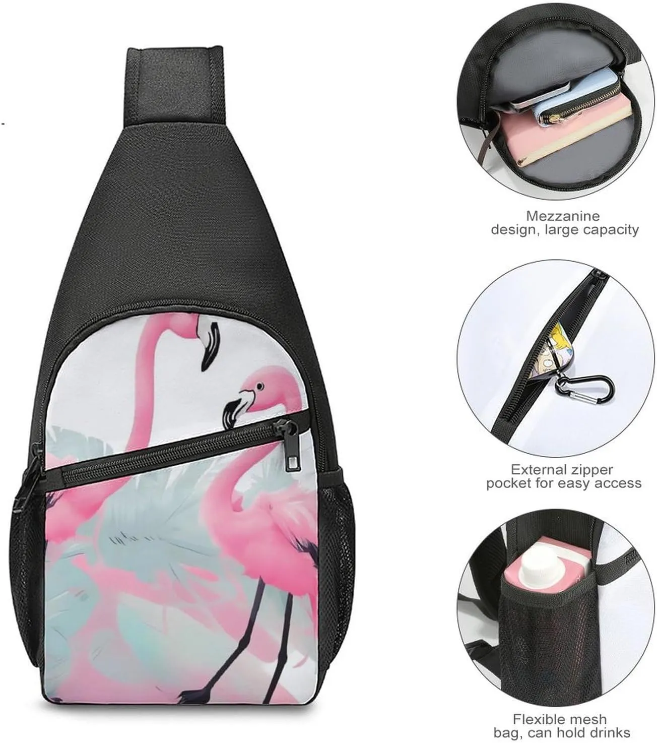 Sling Backpack for Women Men Crossbody Chest Bag Travel Love Flamingo Daypack Shoulder Bag for Hiking
