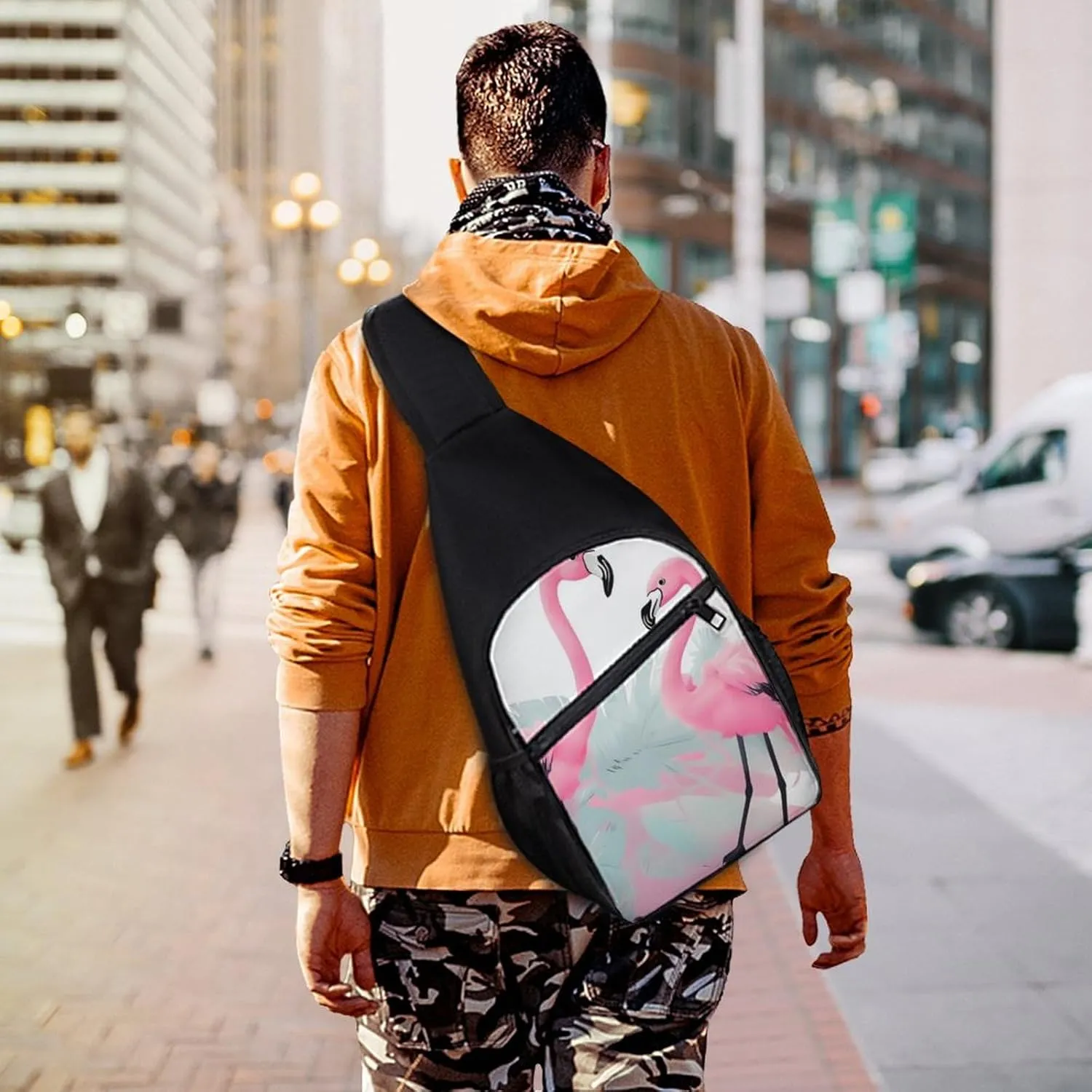 Sling Backpack for Women Men Crossbody Chest Bag Travel Love Flamingo Daypack Shoulder Bag for Hiking