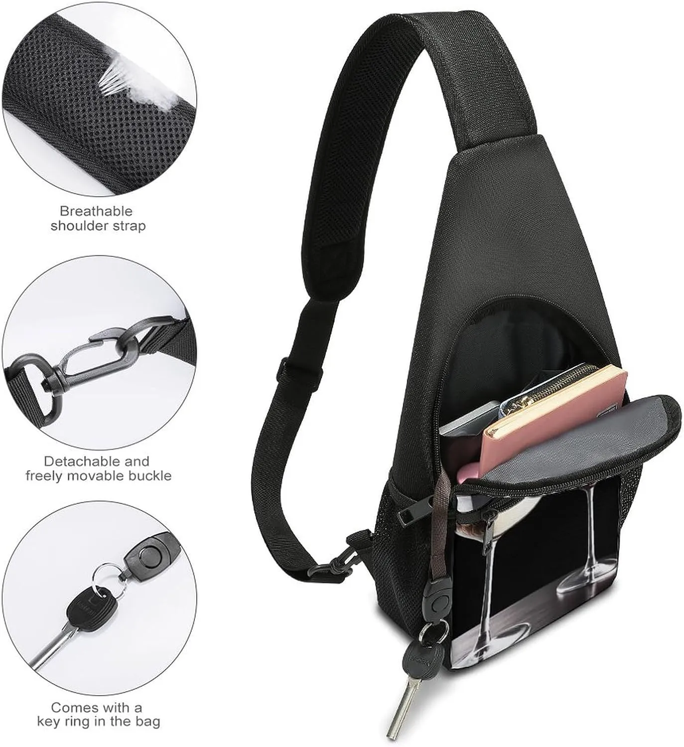 Sling Backpack for Women Men Crossbody Chest Bag Travel Red Wine Glasses Daypack Shoulder Bag for Hiking
