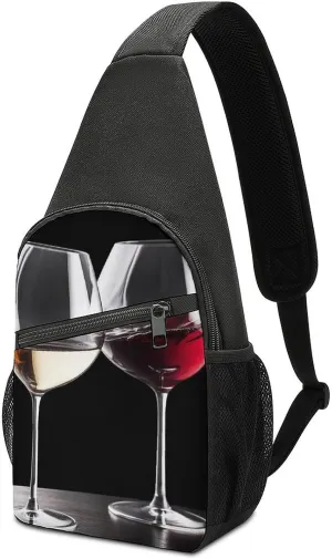 Sling Backpack for Women Men Crossbody Chest Bag Travel Red Wine Glasses Daypack Shoulder Bag for Hiking