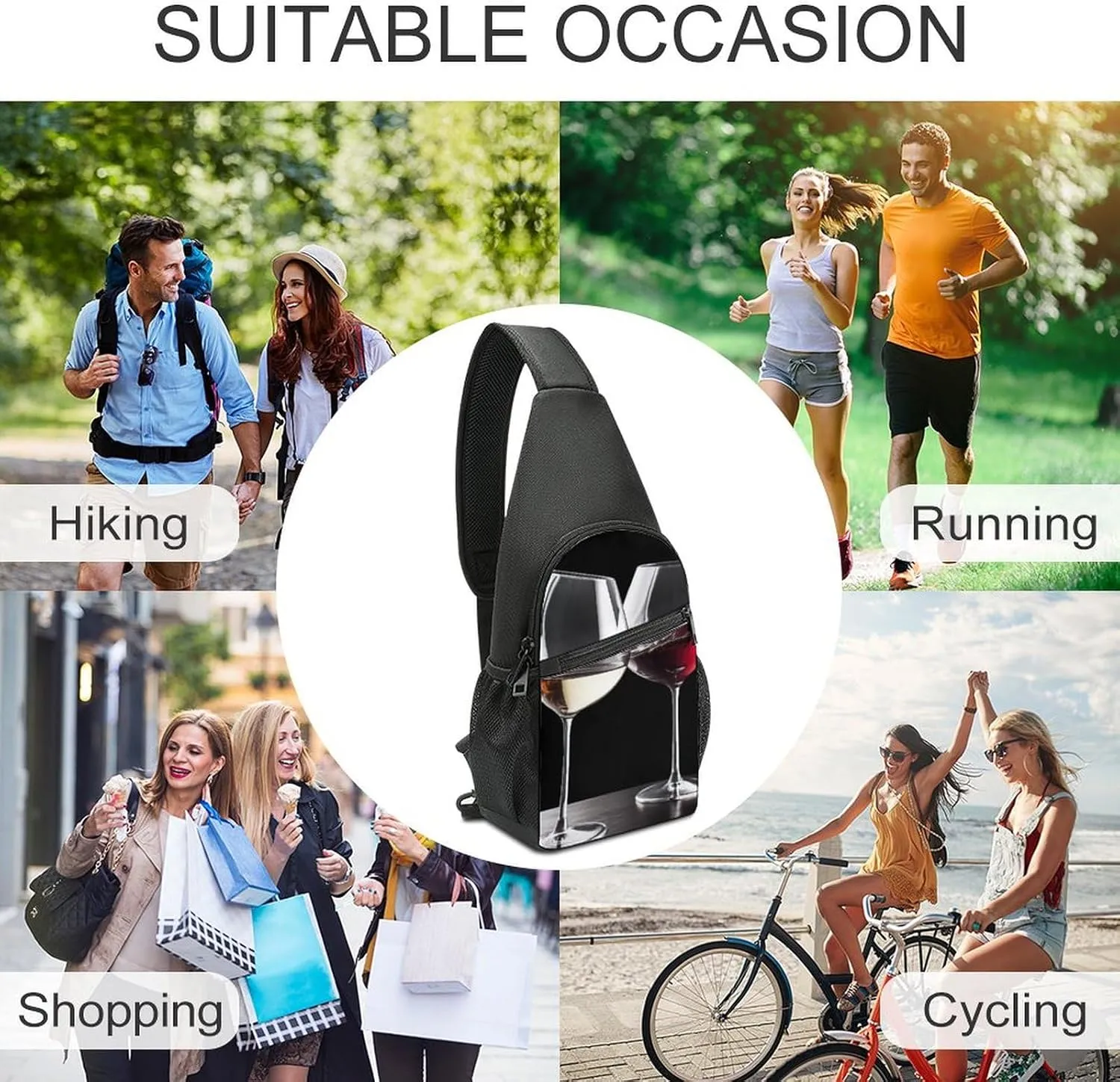 Sling Backpack for Women Men Crossbody Chest Bag Travel Red Wine Glasses Daypack Shoulder Bag for Hiking