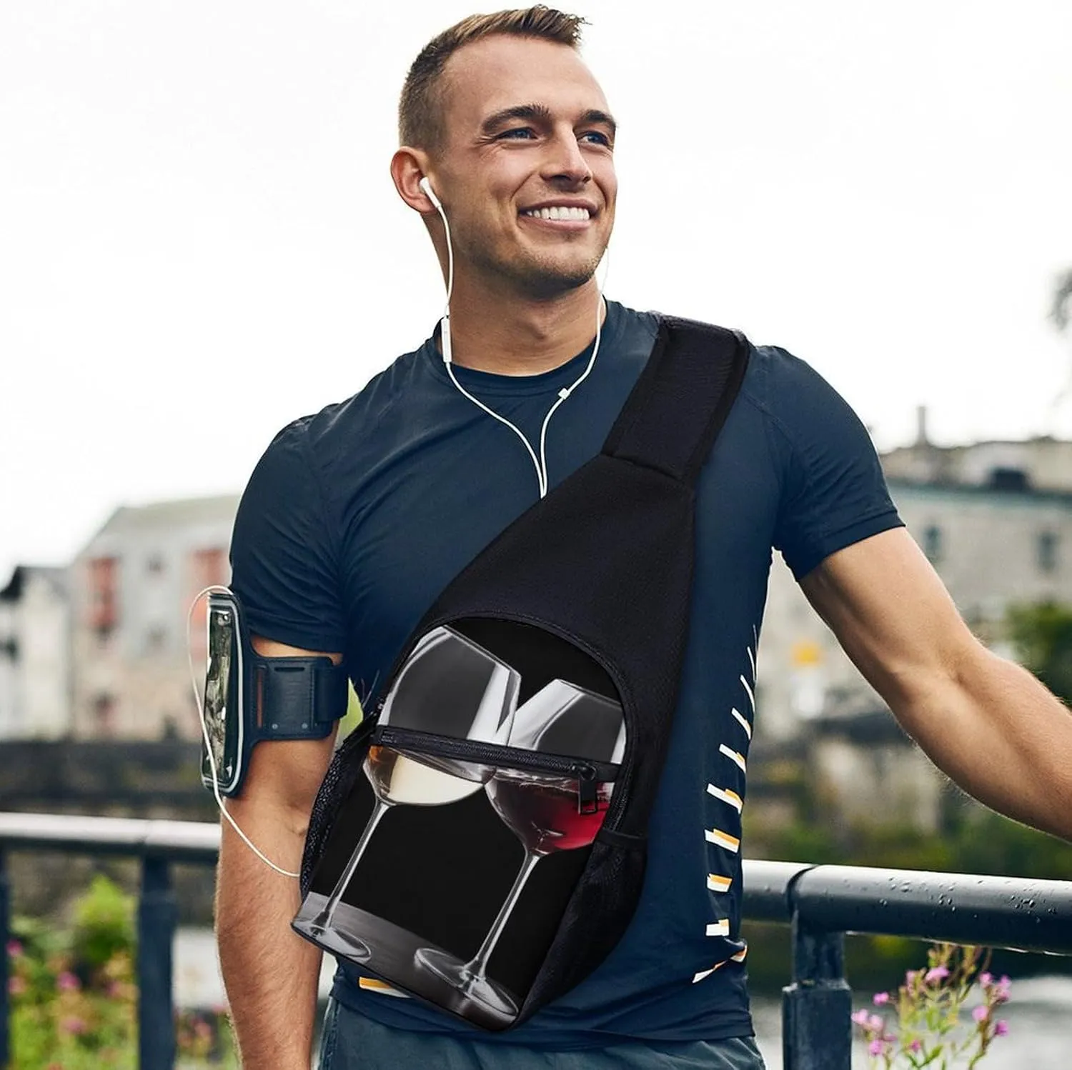 Sling Backpack for Women Men Crossbody Chest Bag Travel Red Wine Glasses Daypack Shoulder Bag for Hiking