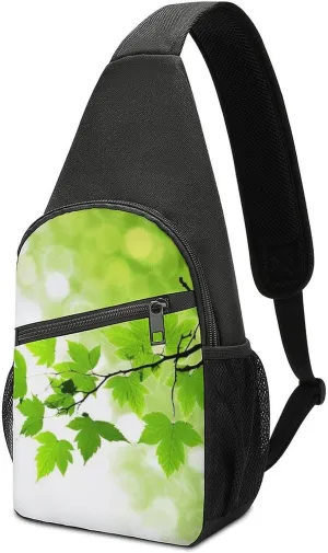 Sling Backpack for Women Men Crossbody Chest Bag Travel Refreshing Leaves Daypack Shoulder Bag for Hiking