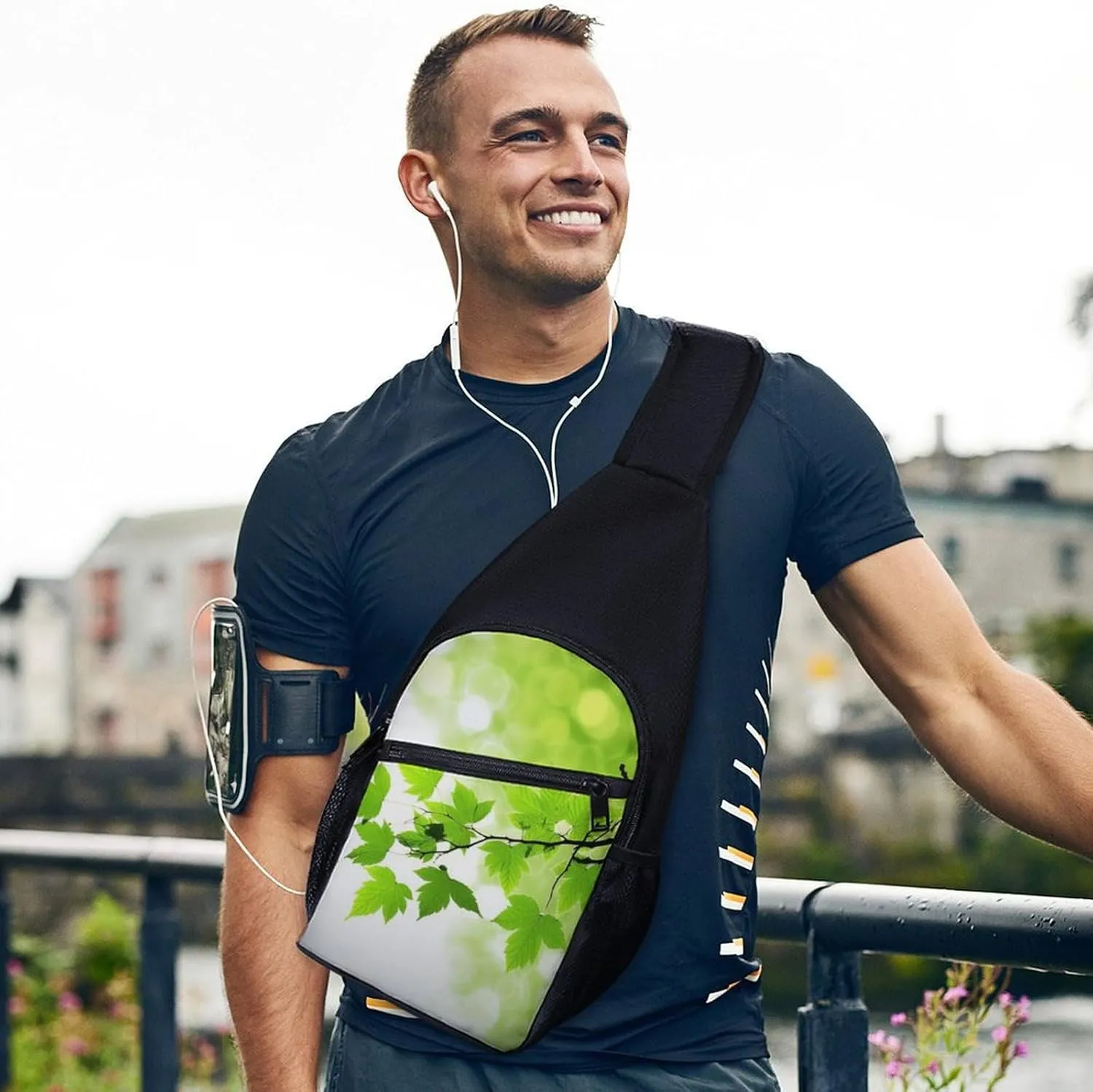 Sling Backpack for Women Men Crossbody Chest Bag Travel Refreshing Leaves Daypack Shoulder Bag for Hiking