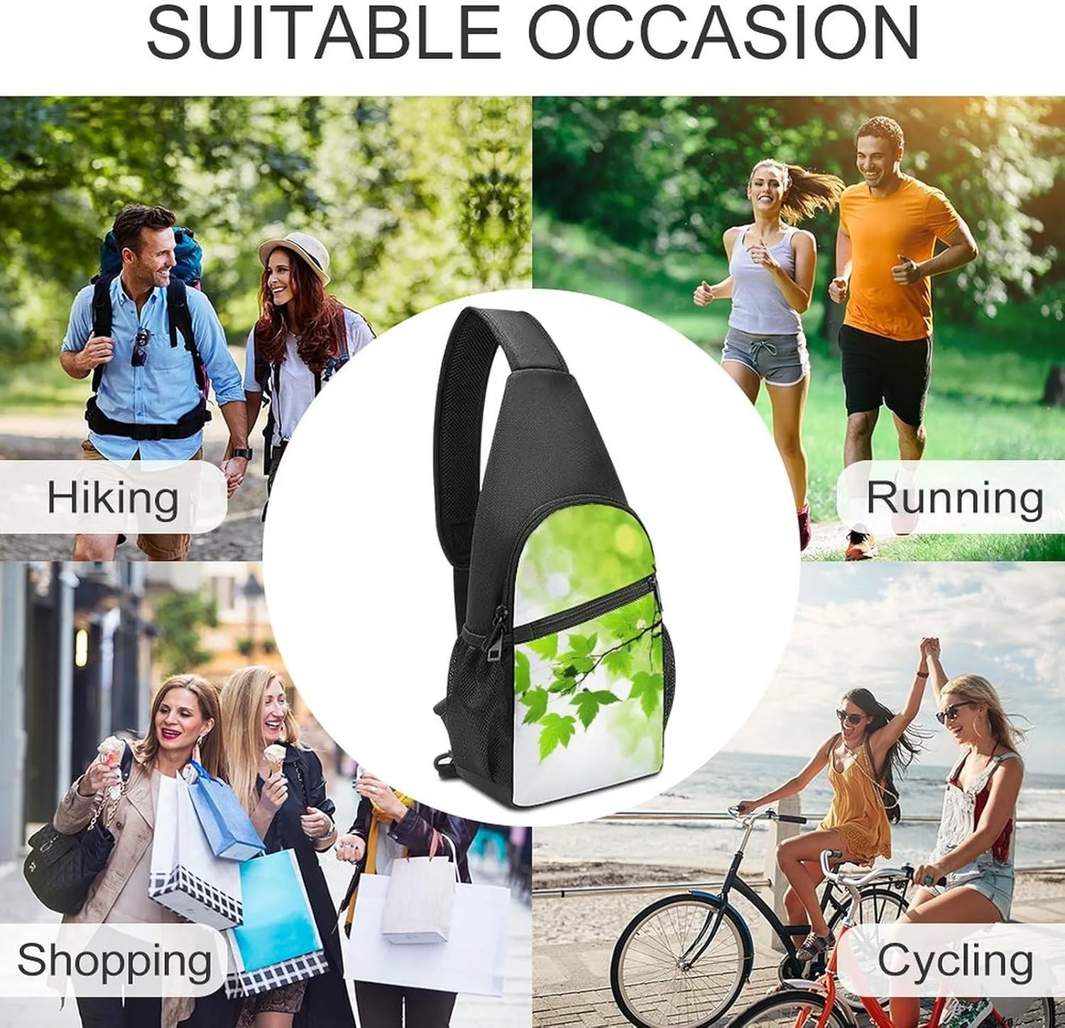 Sling Backpack for Women Men Crossbody Chest Bag Travel Refreshing Leaves Daypack Shoulder Bag for Hiking
