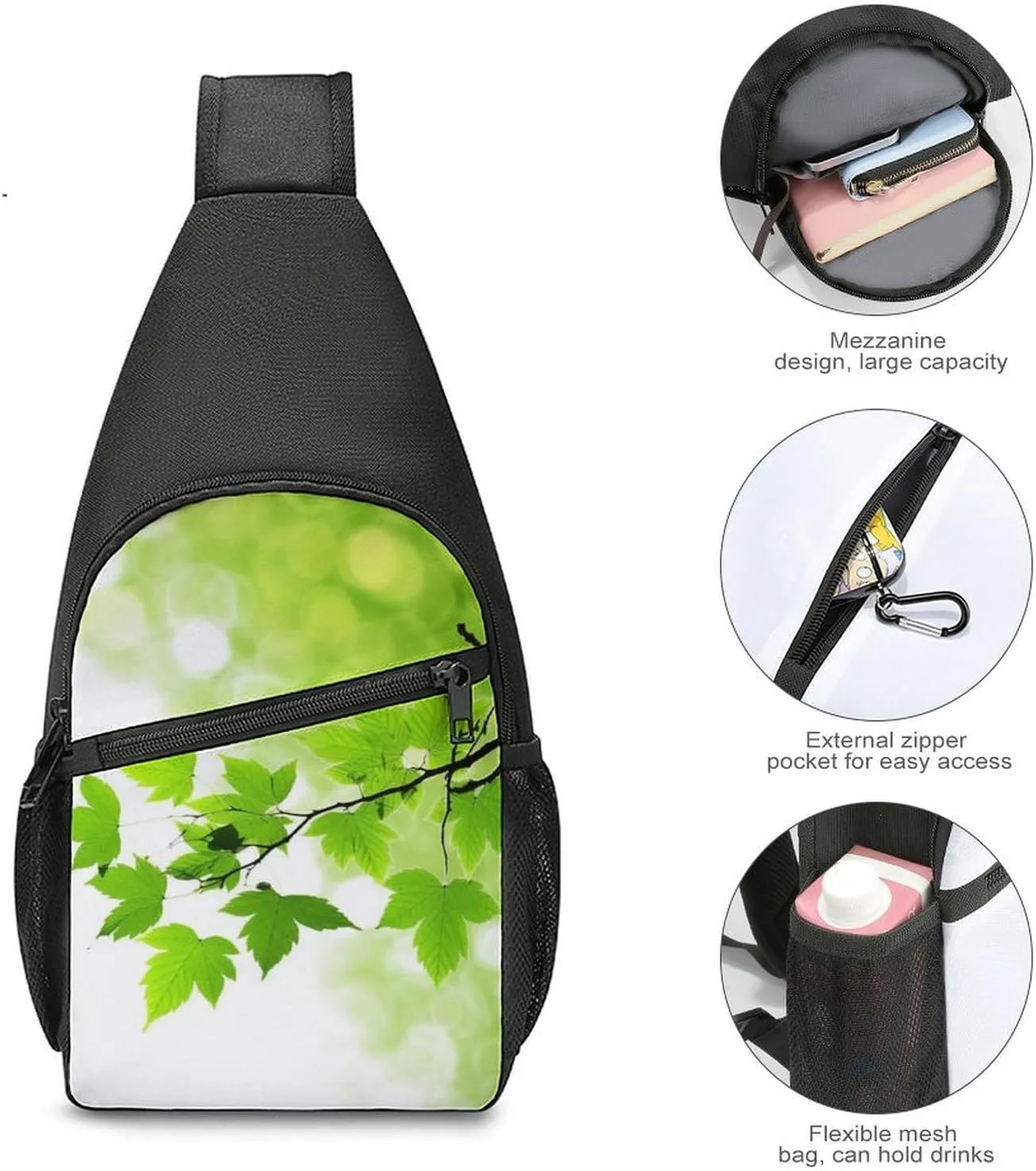 Sling Backpack for Women Men Crossbody Chest Bag Travel Refreshing Leaves Daypack Shoulder Bag for Hiking