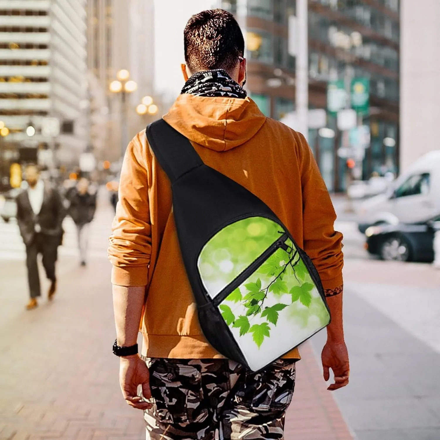 Sling Backpack for Women Men Crossbody Chest Bag Travel Refreshing Leaves Daypack Shoulder Bag for Hiking