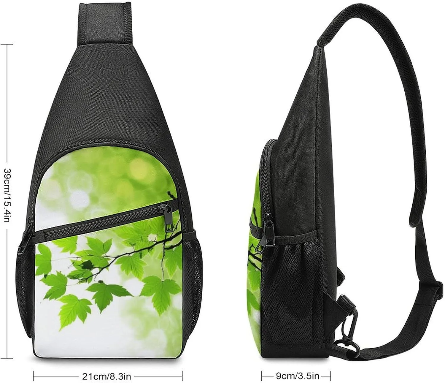 Sling Backpack for Women Men Crossbody Chest Bag Travel Refreshing Leaves Daypack Shoulder Bag for Hiking