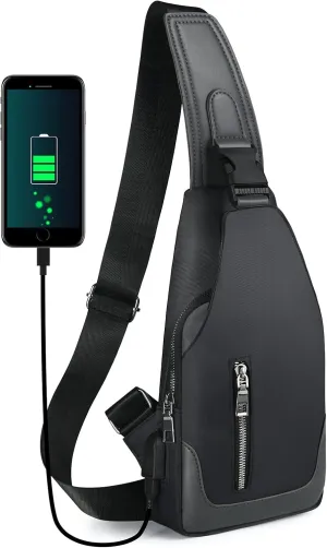 Sling Backpack with USB Charging Port, Chest Bag Crossbody Daypack Shoulder Bag for Men, Hiking, Cycling, Travel
