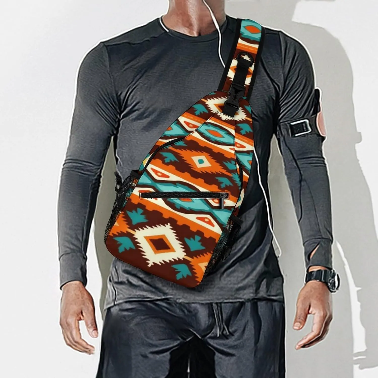 Sling Bag Backpack for Men Women Anti-Theft Multipurpose Casual Carrying Tote Case Crossbody Travel Bag Messenger Bag, Tribal Navajo Indiana Western Southwest Ethnic Crossbody Sling Backpack