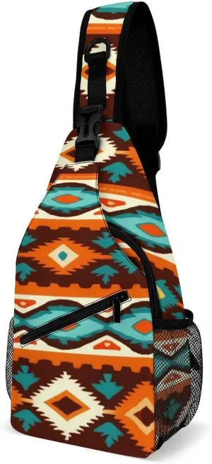Sling Bag Backpack for Men Women Anti-Theft Multipurpose Casual Carrying Tote Case Crossbody Travel Bag Messenger Bag, Tribal Navajo Indiana Western Southwest Ethnic Crossbody Sling Backpack