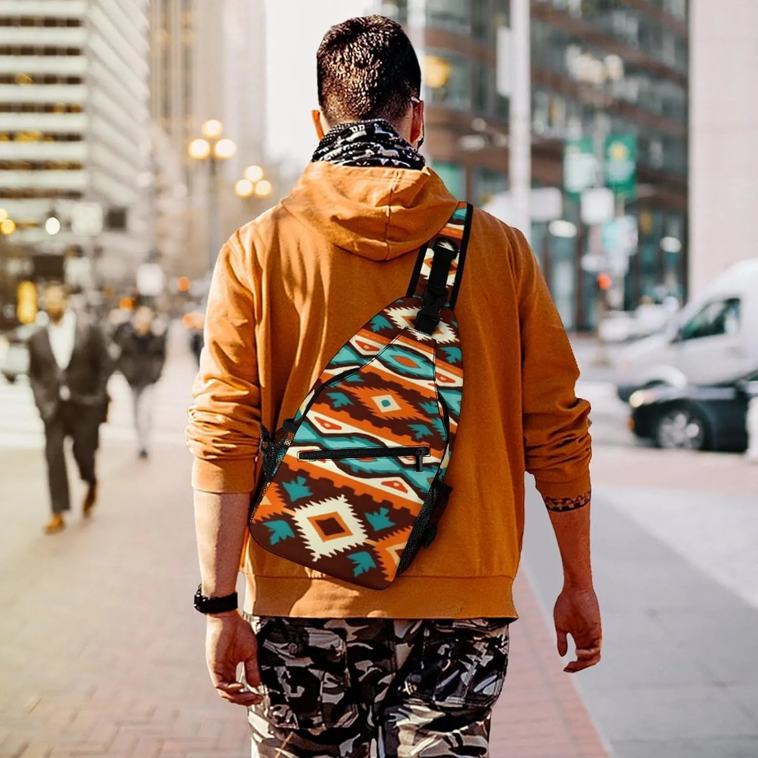 Sling Bag Backpack for Men Women Anti-Theft Multipurpose Casual Carrying Tote Case Crossbody Travel Bag Messenger Bag, Tribal Navajo Indiana Western Southwest Ethnic Crossbody Sling Backpack