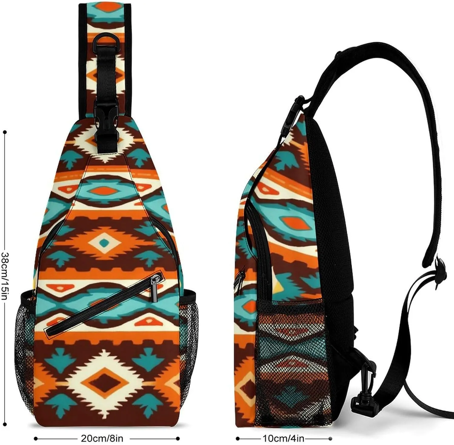 Sling Bag Backpack for Men Women Anti-Theft Multipurpose Casual Carrying Tote Case Crossbody Travel Bag Messenger Bag, Tribal Navajo Indiana Western Southwest Ethnic Crossbody Sling Backpack