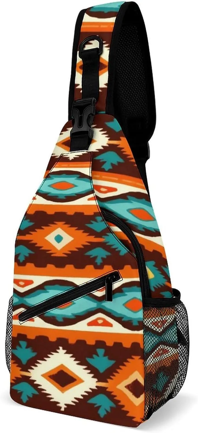 Sling Bag Backpack for Men Women Anti-Theft Multipurpose Casual Carrying Tote Case Crossbody Travel Bag Messenger Bag, Tribal Navajo Indiana Western Southwest Ethnic Crossbody Sling Backpack