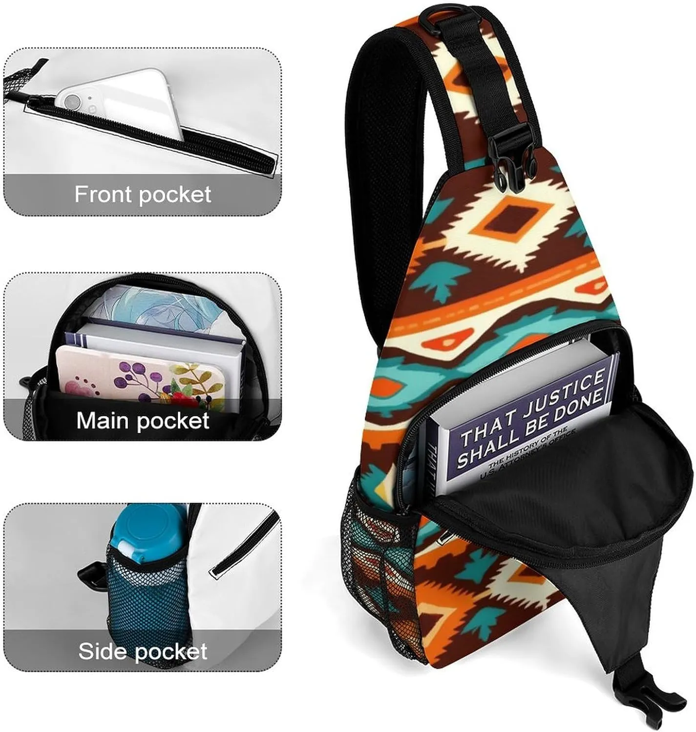 Sling Bag Backpack for Men Women Anti-Theft Multipurpose Casual Carrying Tote Case Crossbody Travel Bag Messenger Bag, Tribal Navajo Indiana Western Southwest Ethnic Crossbody Sling Backpack