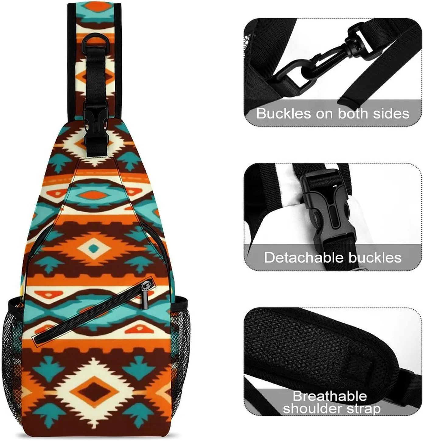 Sling Bag Backpack for Men Women Anti-Theft Multipurpose Casual Carrying Tote Case Crossbody Travel Bag Messenger Bag, Tribal Navajo Indiana Western Southwest Ethnic Crossbody Sling Backpack