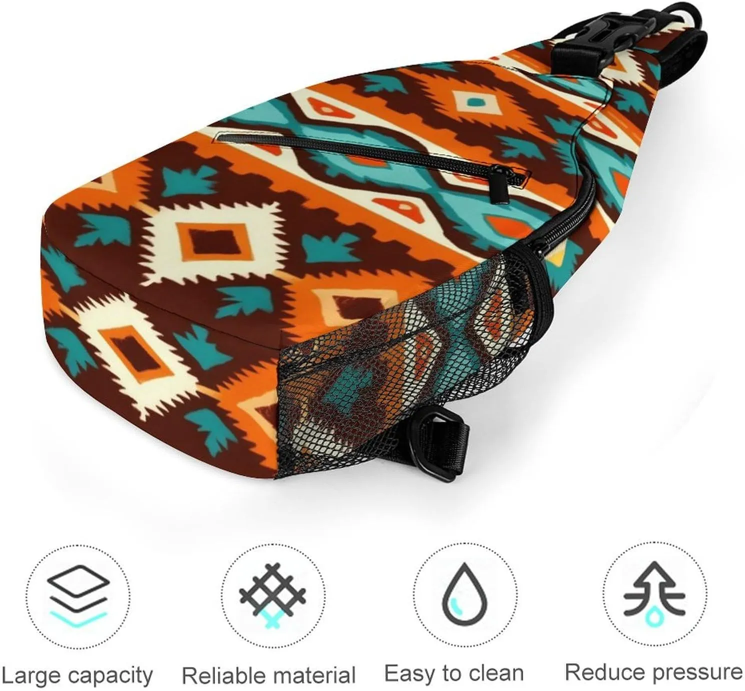 Sling Bag Backpack for Men Women Anti-Theft Multipurpose Casual Carrying Tote Case Crossbody Travel Bag Messenger Bag, Tribal Navajo Indiana Western Southwest Ethnic Crossbody Sling Backpack