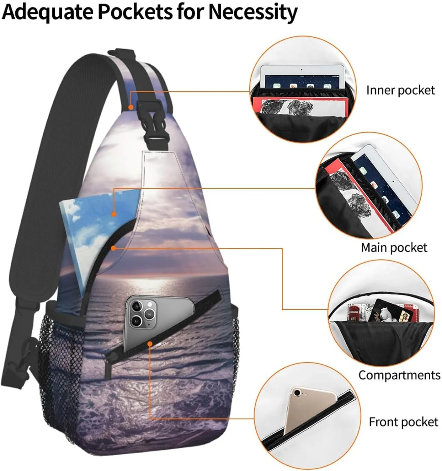 Sling Bag Crossbody Sling Backpack for Men Women Atlantic Ocean Cross Chest Bag Travel Hiking Daypack