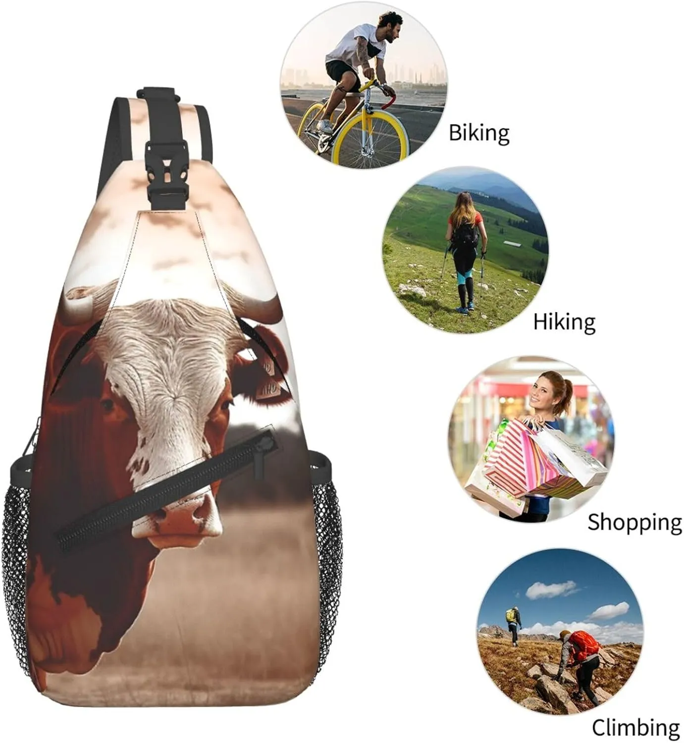 Sling Bag Crossbody Sling Backpack for Men Women Texas Cow Cross Chest Bag Travel Hiking Daypack