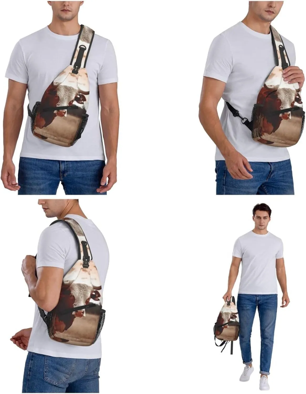 Sling Bag Crossbody Sling Backpack for Men Women Texas Cow Cross Chest Bag Travel Hiking Daypack