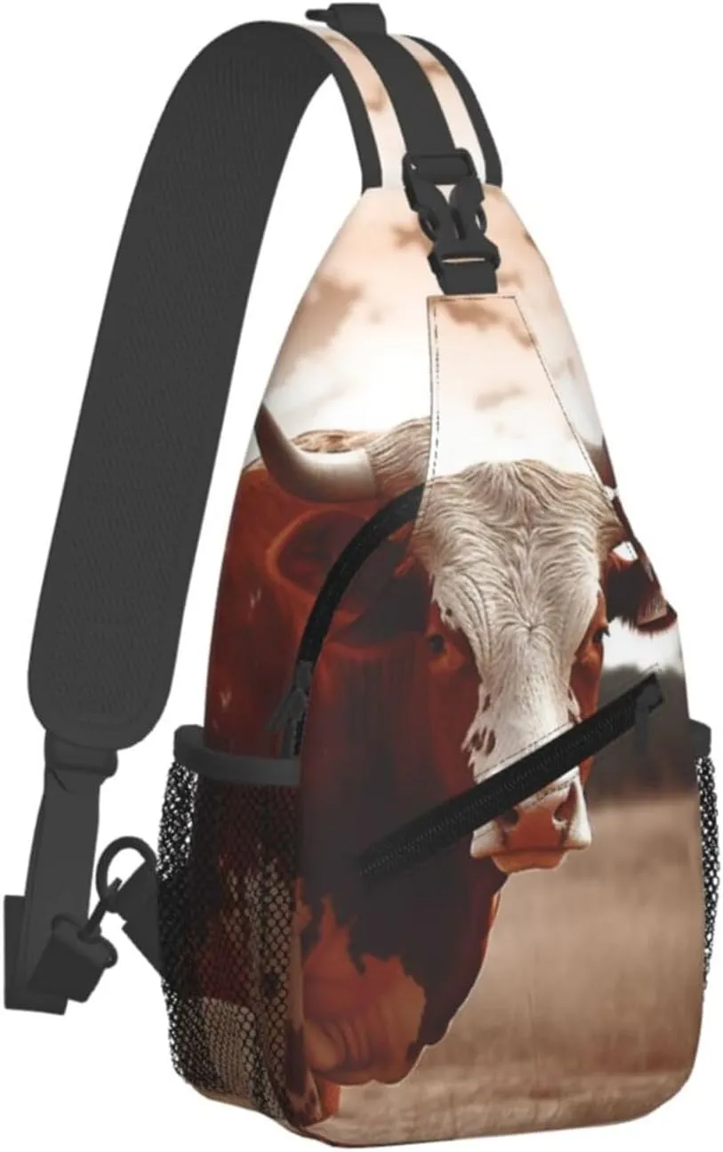 Sling Bag Crossbody Sling Backpack for Men Women Texas Cow Cross Chest Bag Travel Hiking Daypack
