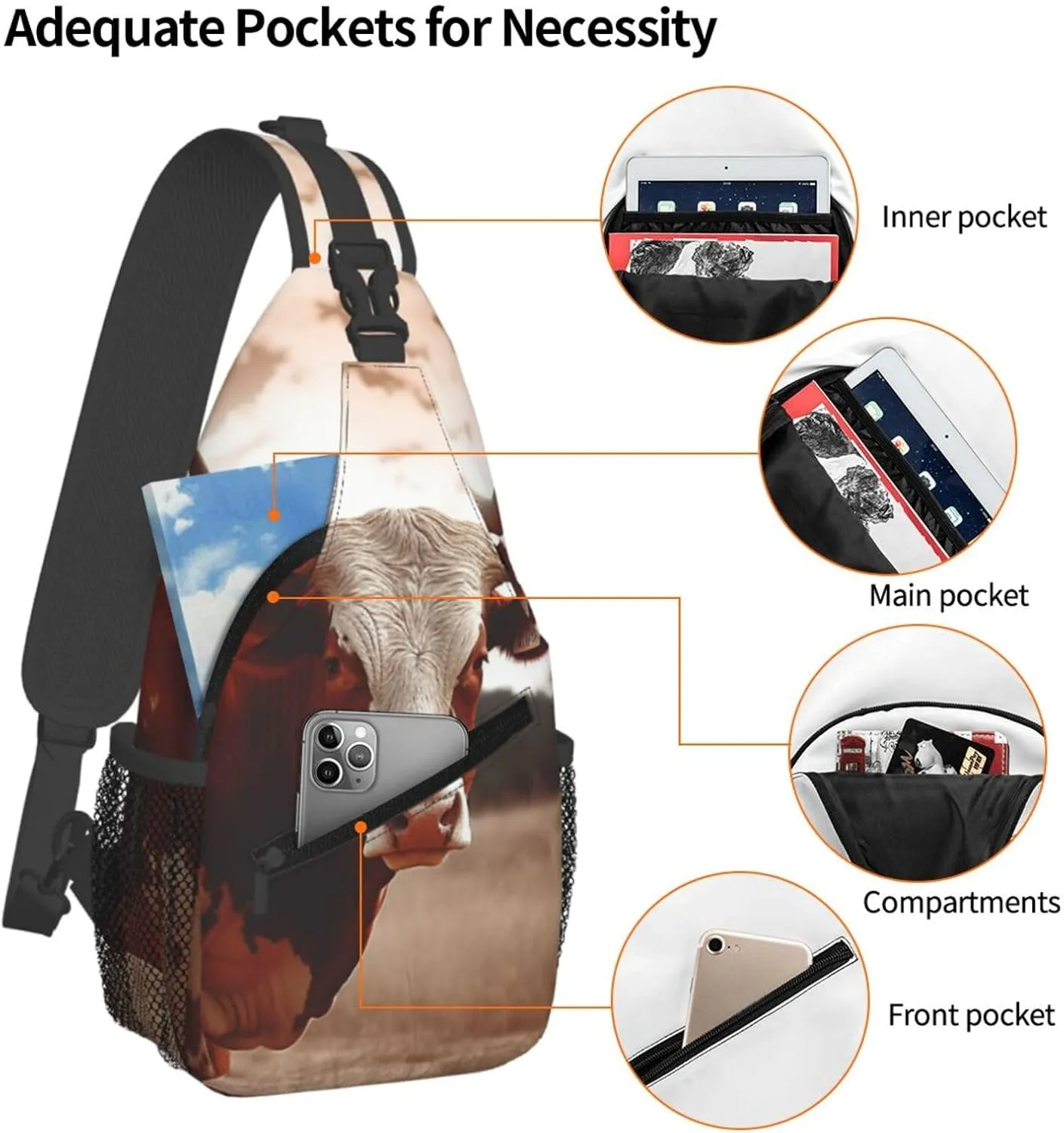 Sling Bag Crossbody Sling Backpack for Men Women Texas Cow Cross Chest Bag Travel Hiking Daypack