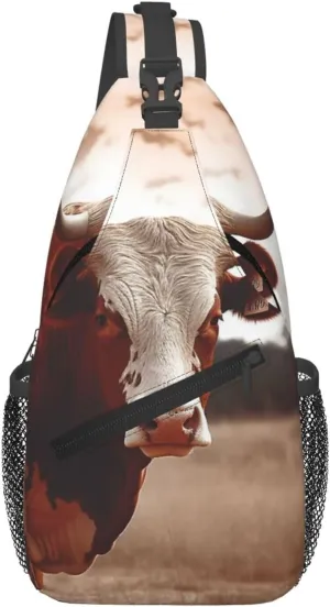 Sling Bag Crossbody Sling Backpack for Men Women Texas Cow Cross Chest Bag Travel Hiking Daypack