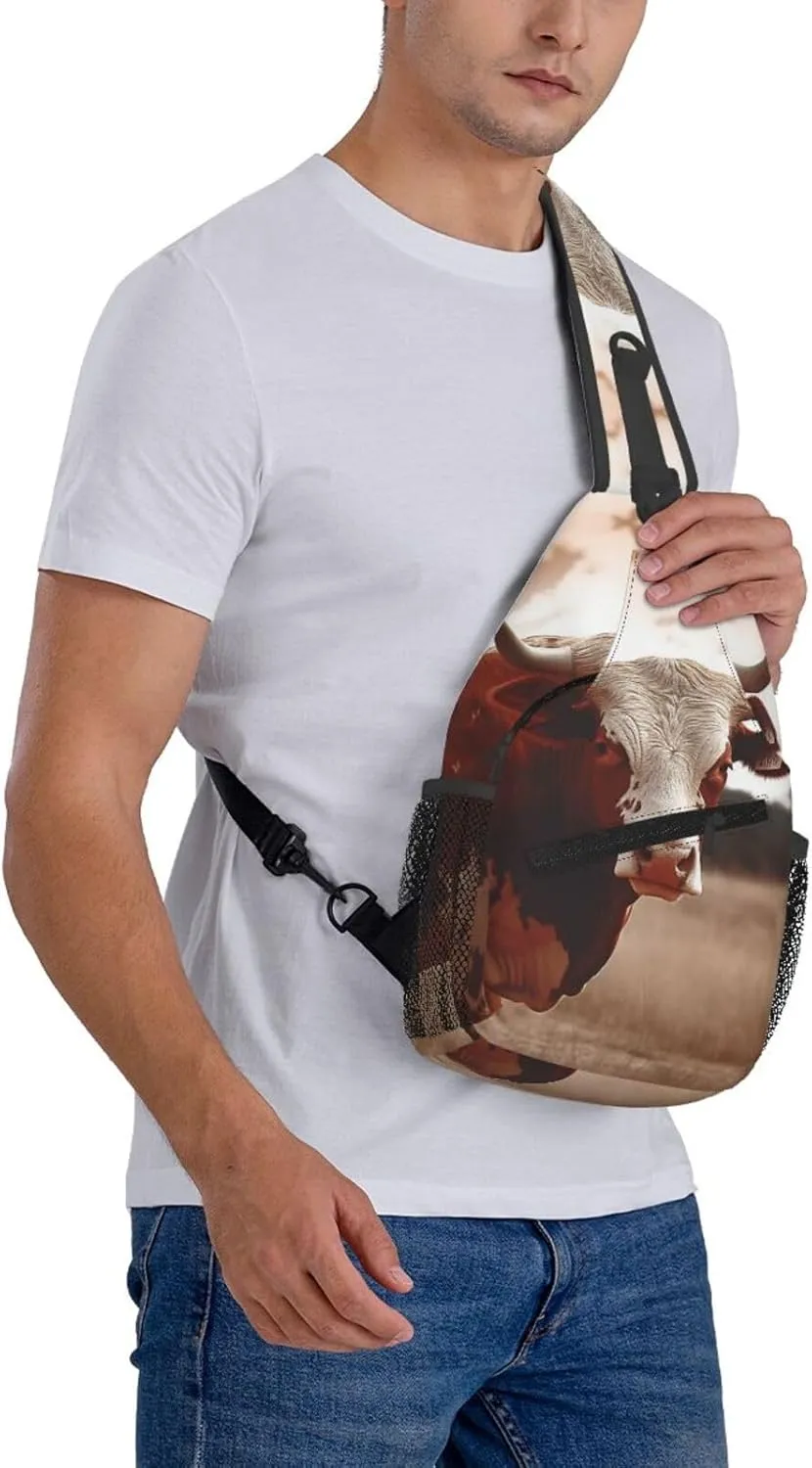 Sling Bag Crossbody Sling Backpack for Men Women Texas Cow Cross Chest Bag Travel Hiking Daypack