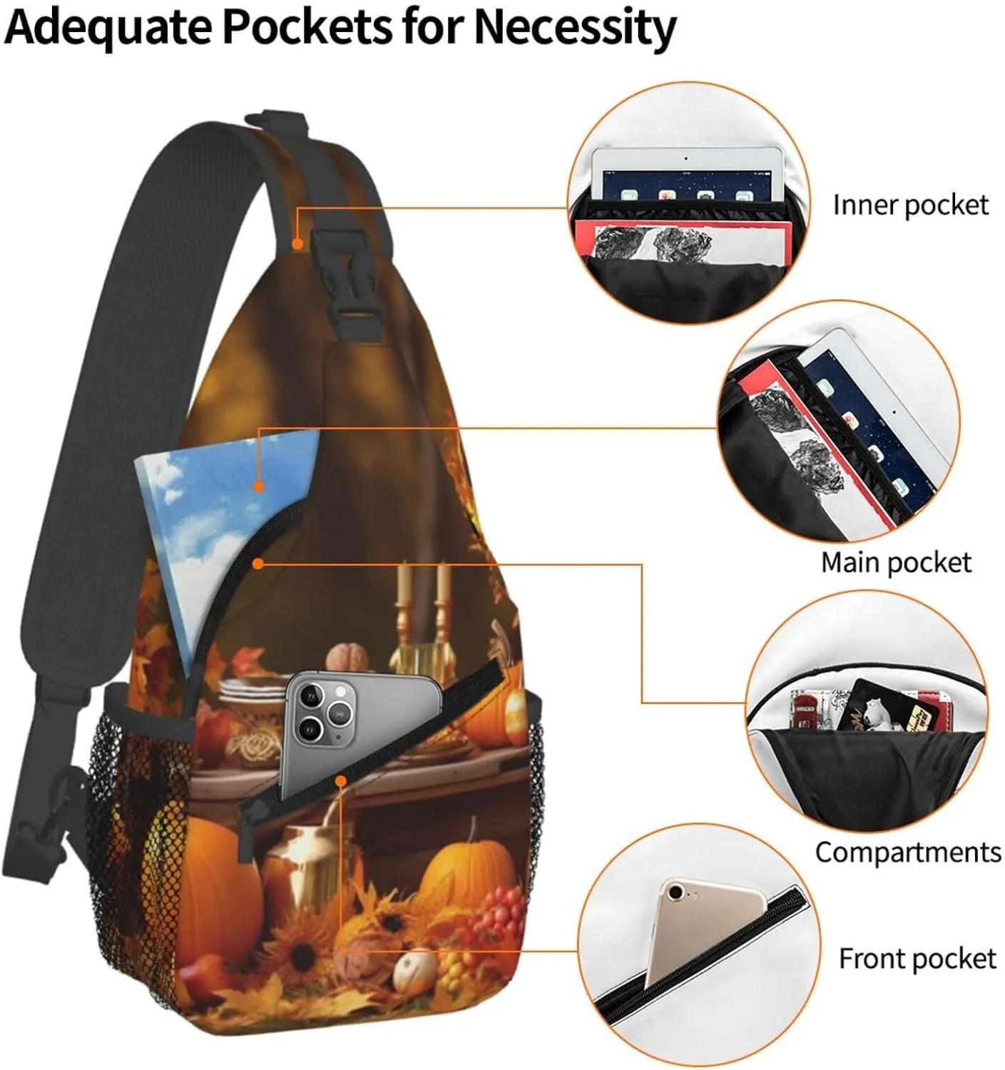 Sling Bag Crossbody Sling Backpack for Men Women Thanksgiving Golden Fall Cross Chest Bag Travel Hiking Daypack