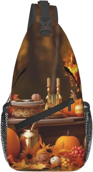 Sling Bag Crossbody Sling Backpack for Men Women Thanksgiving Golden Fall Cross Chest Bag Travel Hiking Daypack