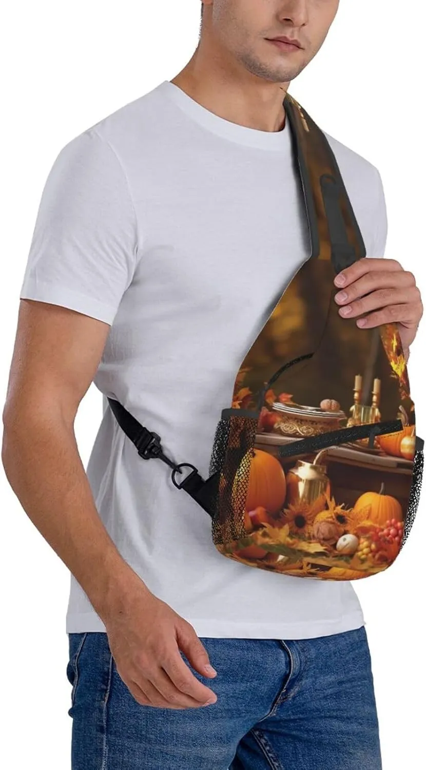 Sling Bag Crossbody Sling Backpack for Men Women Thanksgiving Golden Fall Cross Chest Bag Travel Hiking Daypack