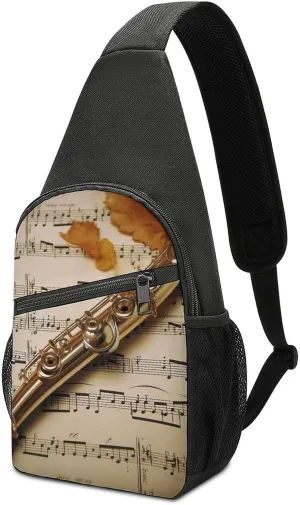 Sling Bag Flute Music Crossbody Bag Sling Backpack Chest Bag Casual Daypack for Travel Hiking