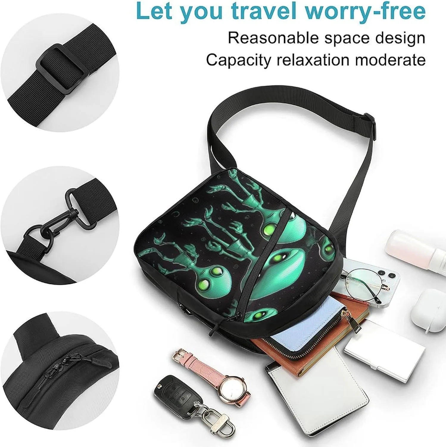 Sling Bag for Women Men Daypack Aliens Chest Bag Crossbody Backpack for Hiking Travel