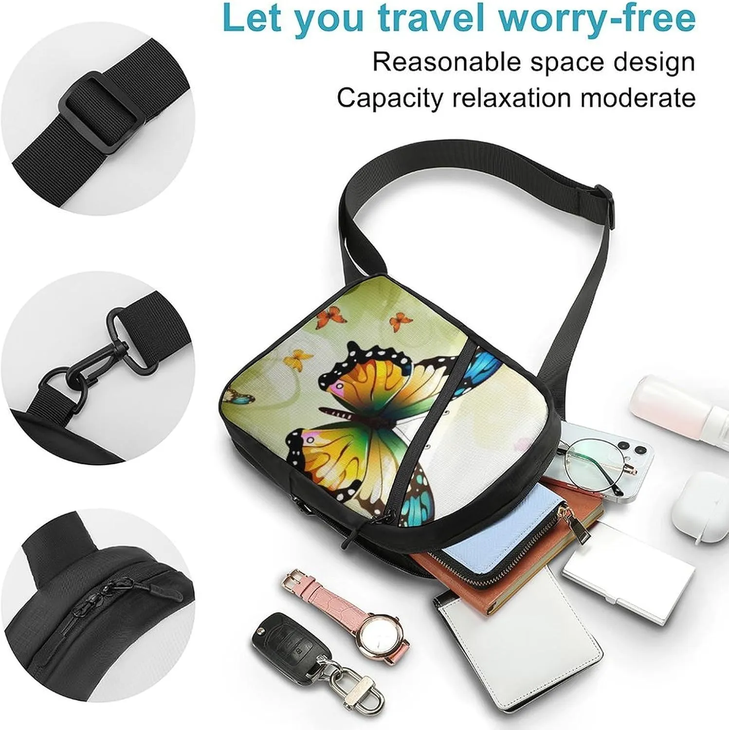 Sling Bag for Women Men Daypack Beautiful Butterfly Chest Bag Crossbody Backpack for Hiking Travel