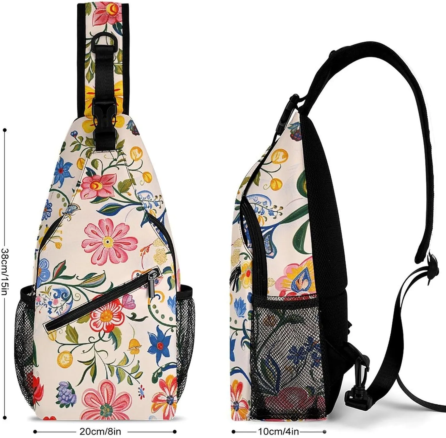 Sling Bag for Women Men Daypack Bright White Flowers Chest Bag Crossbody Backpack for Hiking Travel