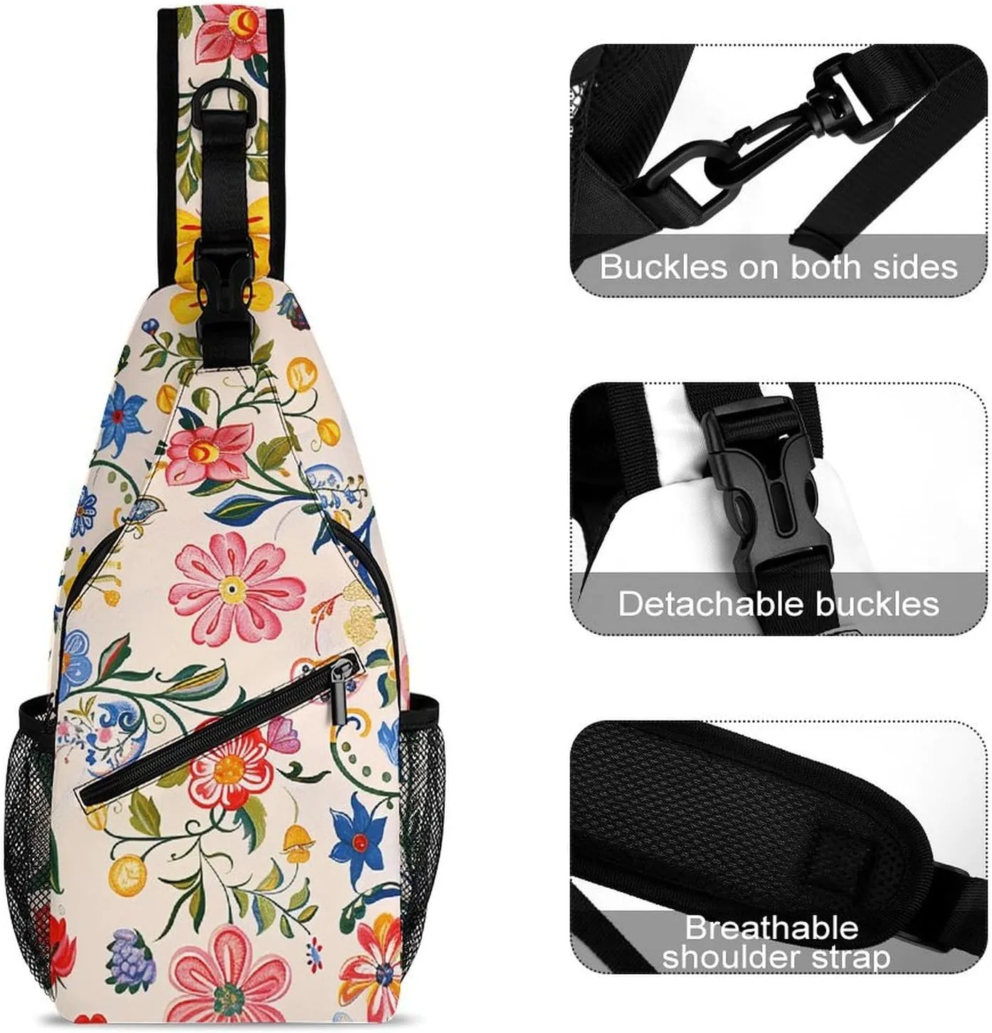 Sling Bag for Women Men Daypack Bright White Flowers Chest Bag Crossbody Backpack for Hiking Travel