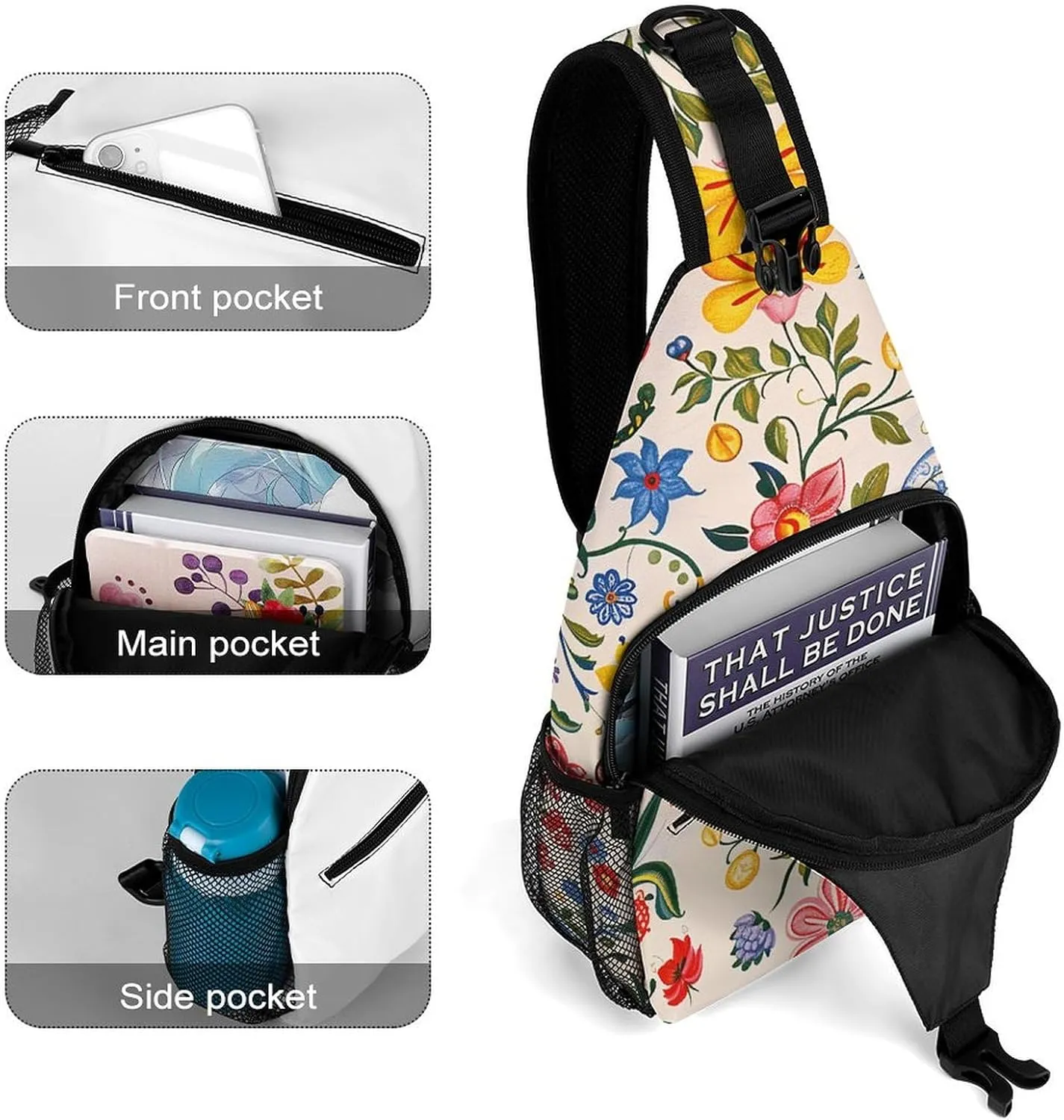 Sling Bag for Women Men Daypack Bright White Flowers Chest Bag Crossbody Backpack for Hiking Travel