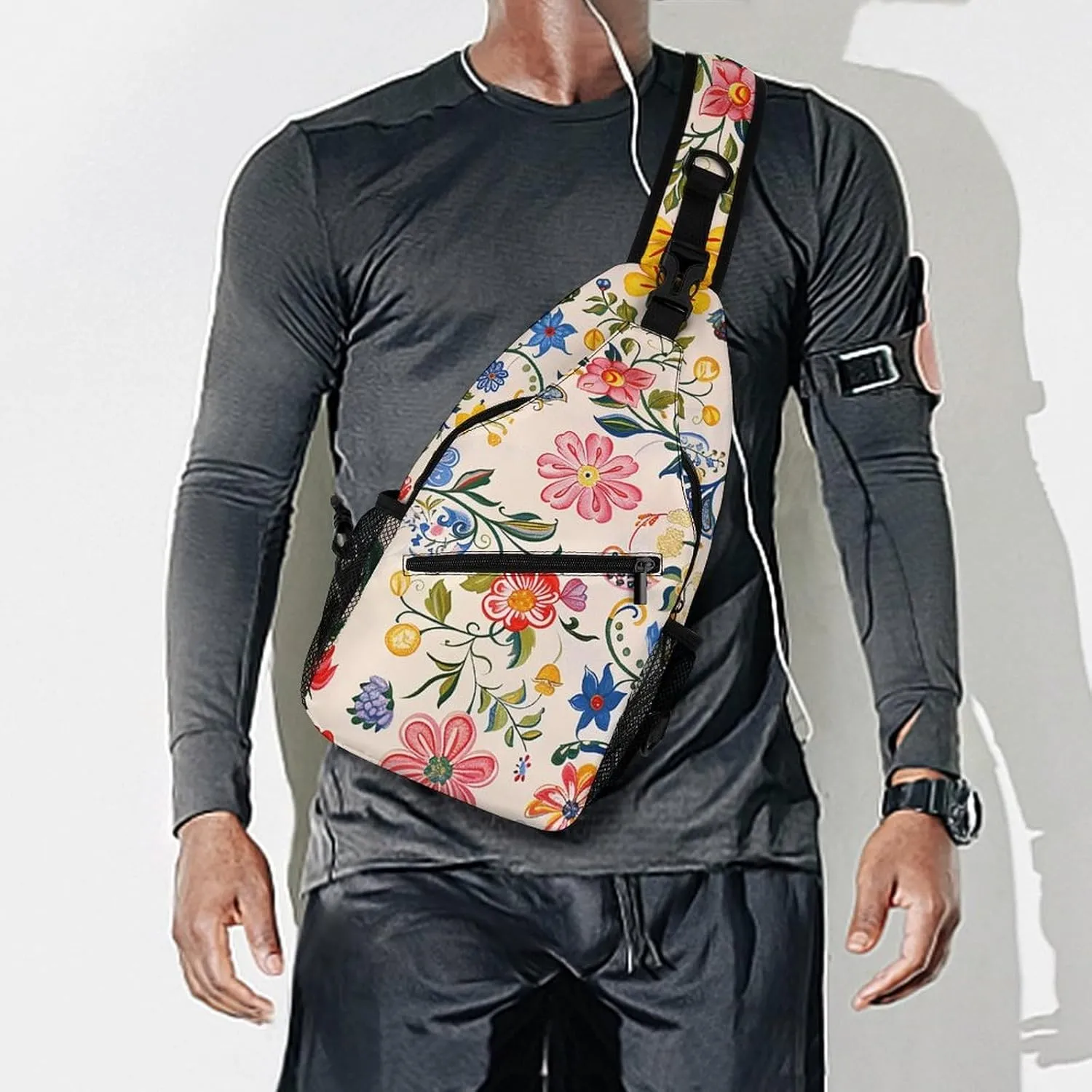 Sling Bag for Women Men Daypack Bright White Flowers Chest Bag Crossbody Backpack for Hiking Travel