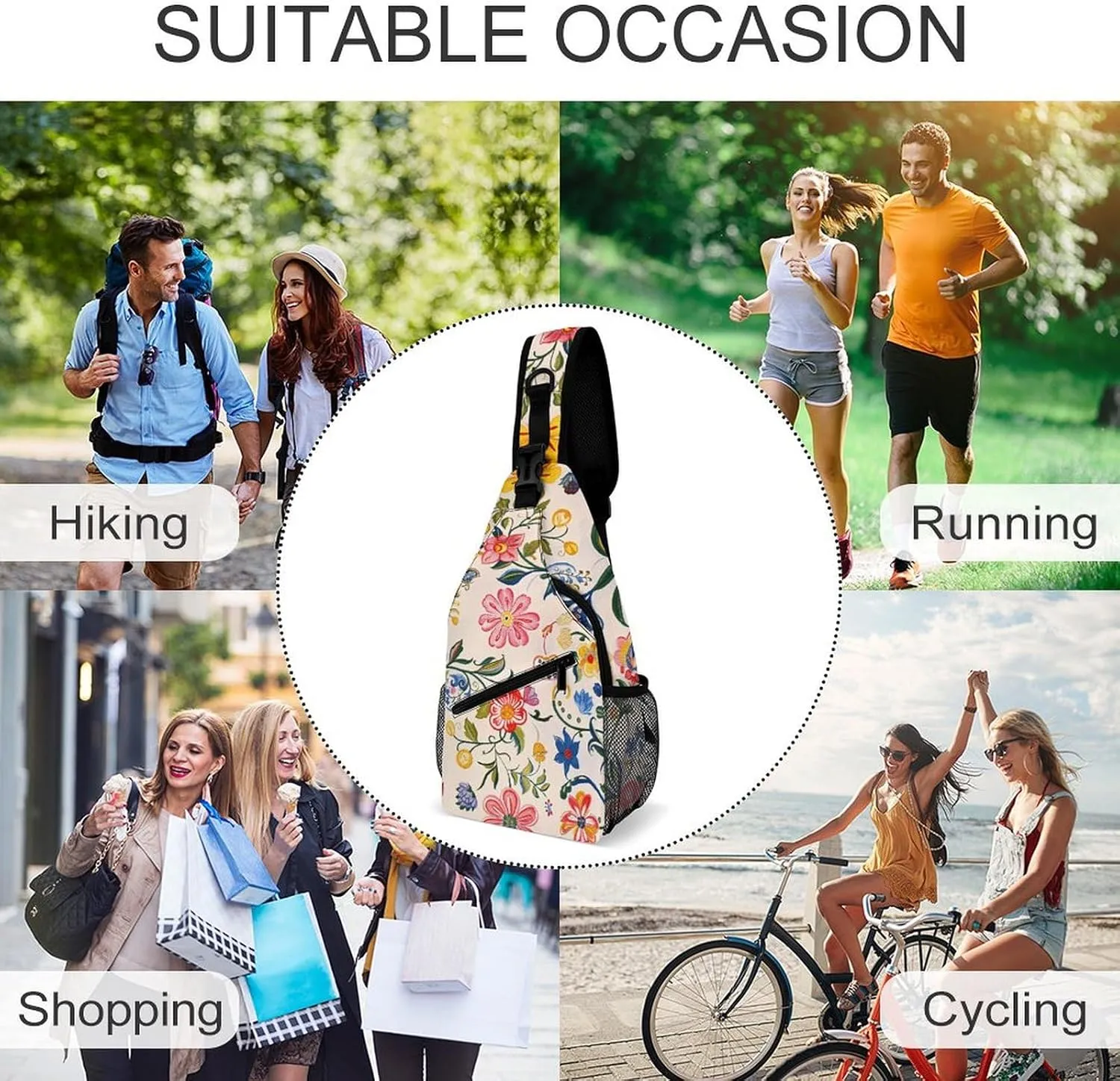 Sling Bag for Women Men Daypack Bright White Flowers Chest Bag Crossbody Backpack for Hiking Travel