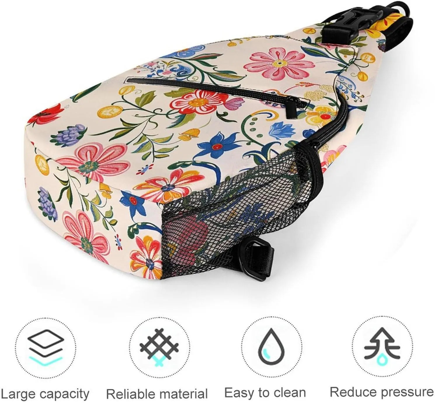 Sling Bag for Women Men Daypack Bright White Flowers Chest Bag Crossbody Backpack for Hiking Travel